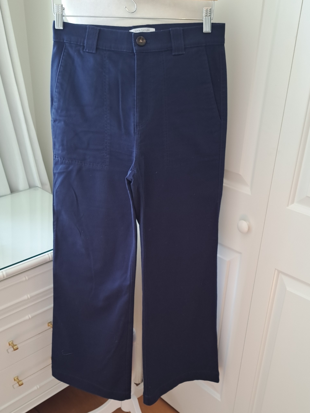 Ann Taylor‎ Womens Preppy/Business Casual Navy Stretch Wide Leg Trouser Pants 4